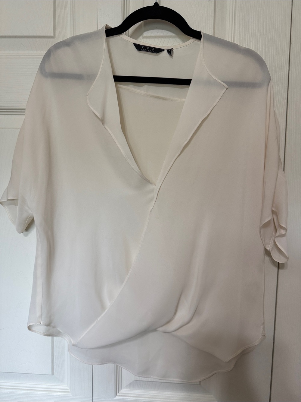 Zara Cream Draped V-Neck Short Sleeve Blouse